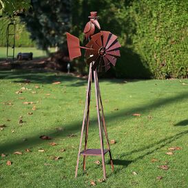 Garten Windrad mit Vogelfigur mit Hut aus Metall rostend...