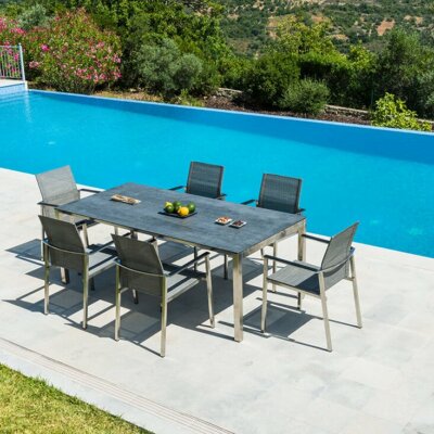 Moderne Terrasse mit hellen Steinen und Pool