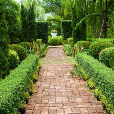 Gepflasterter Gartenweg ohne Randsteine © Shutterstock - Janon Stock