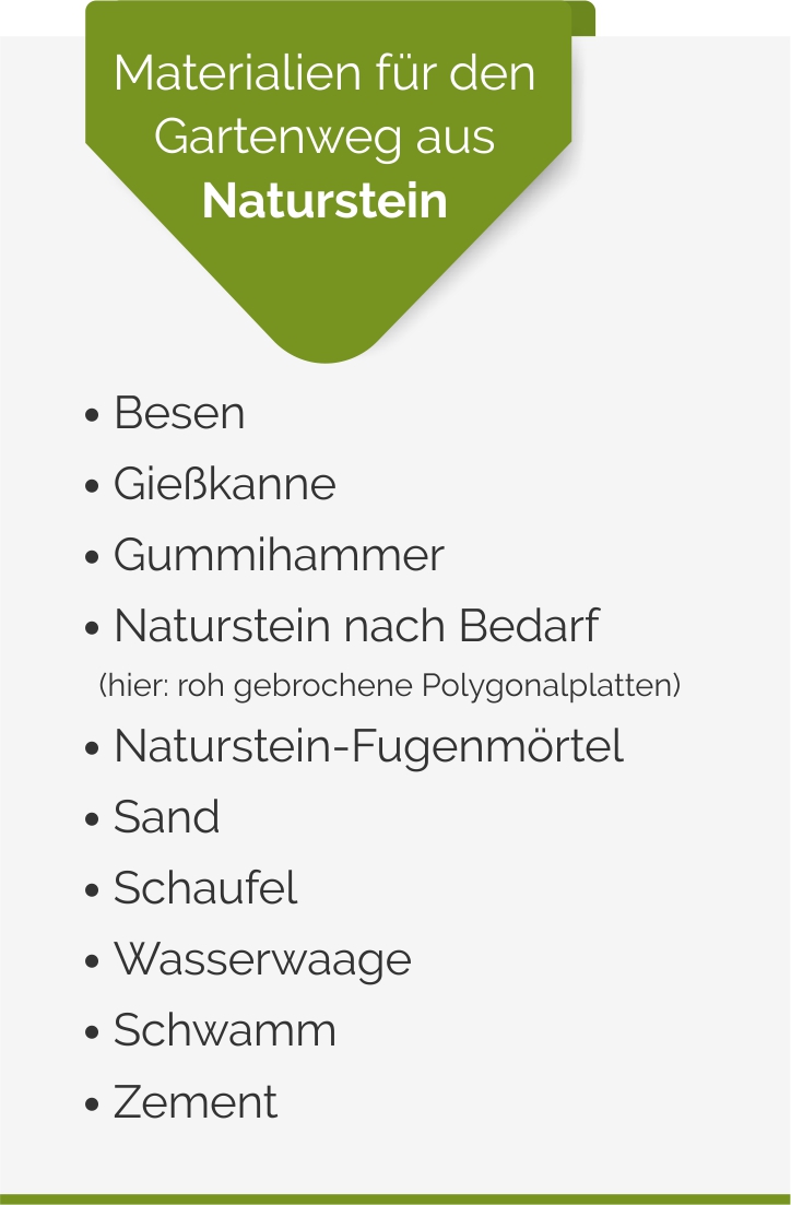 Materialien für einen Gartenweg aus Naturstein im Landhausgarten