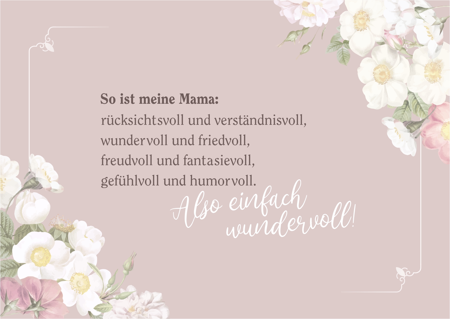 Muttertagssprüche Karte lang mit Blüten