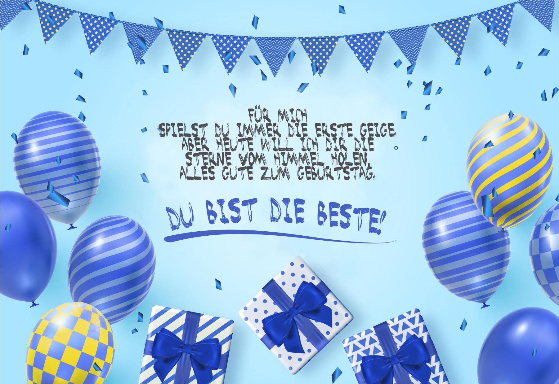 Geburtstagskarte mit Luftballons und Wünschen