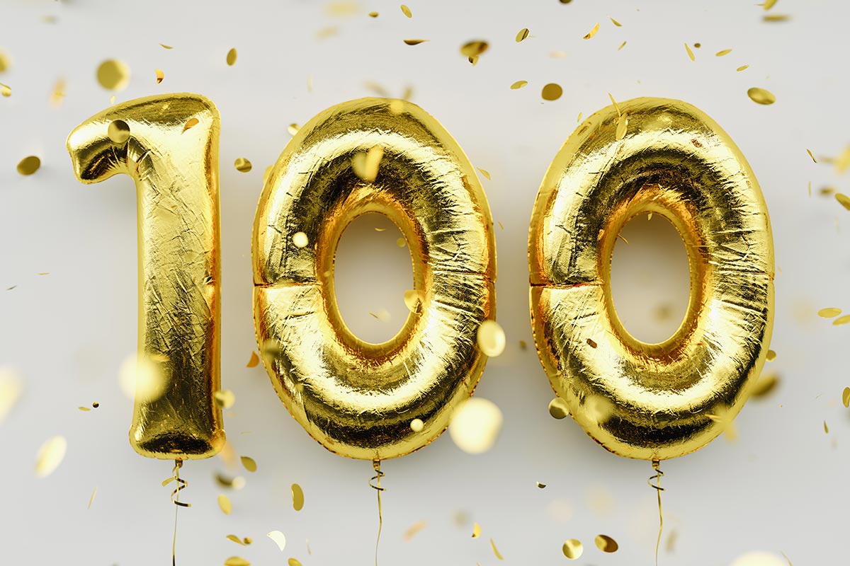 Luftballon zum 100. Geburtstag mit Konfetti