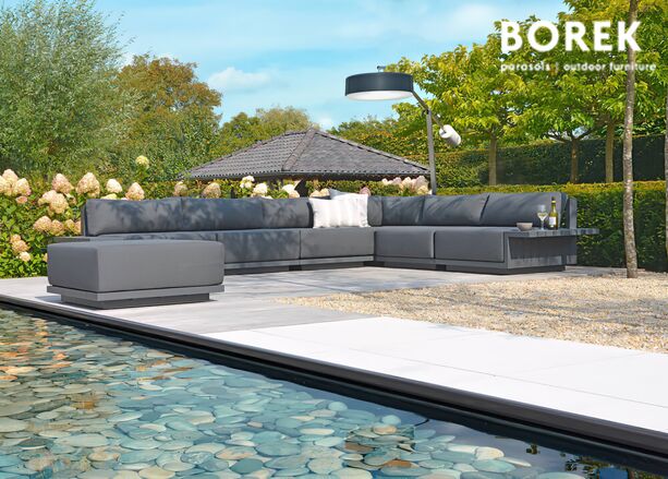 Borek Loungemodul für den Garten - modern - Aluminium - mit Kissen - Murcia Sitzmodul links