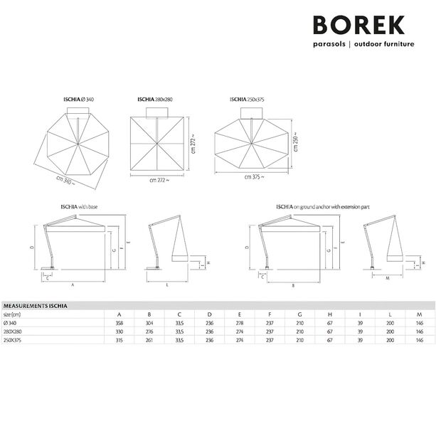 Design Ampelschirm mit Alu Rahmen - mit Kurbel - Borek - weiß - rund - Ischia Sonnenschirm white