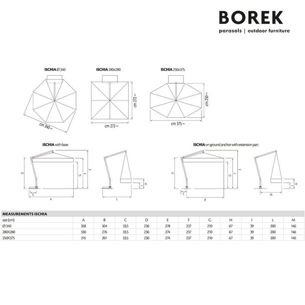 Moderner Design Ampelschirm von Borek - Aluminium Rahmen - mit Kurbel - neigbar - Ischia Sonnenschirm graphite