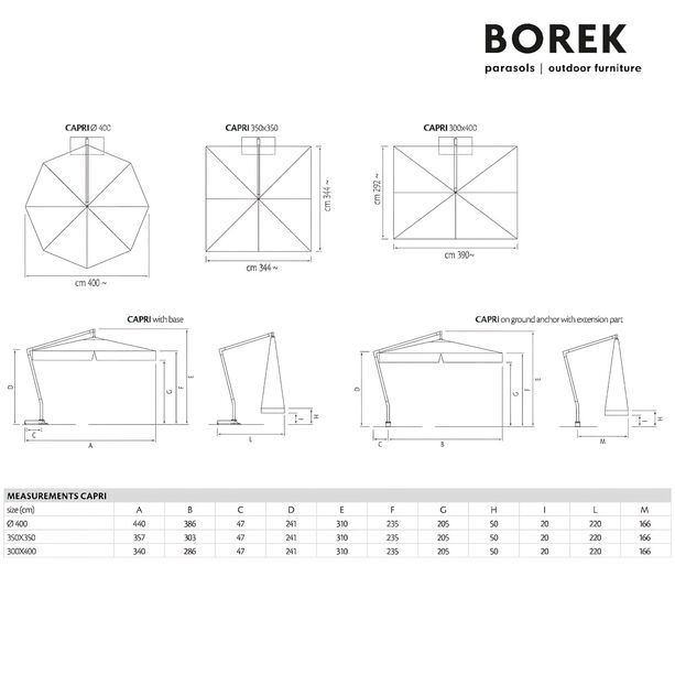 Moderner Ampelschirm von Borek - Aluminium & Teakholz - mit Kurbel - drehbar - Capri Sonnenschirm teak