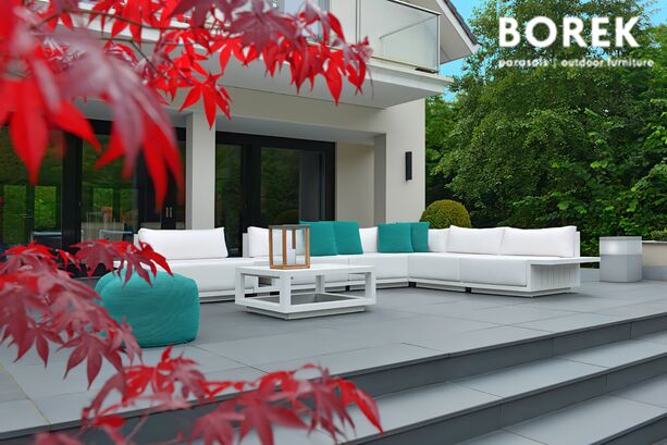 Design Garten Loungemodul von Borek - Aluminium - mit Polsterkissen - Murcia Mittel-Sitzmodul / Wei