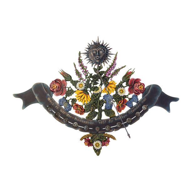 Romantische Metallguss Sonnenuhr mit Blumenmotiv zur Wandmontage  - Blumenmeer