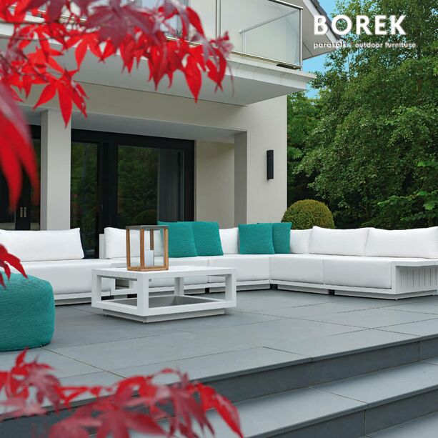 Modernes Ecksofa - weiß - Gartenlounge Komplettset - Borek - Aluminium - Murcia Gartenlounge