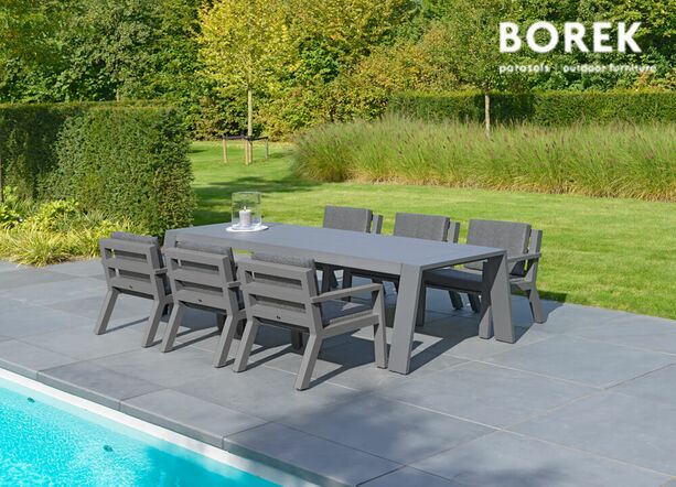 Gartenmbel Set aus Aluminium - inkl. Kissen - Gartentisch & 6 Sthle - Borek - Viking Sitzgruppe / Anthrazit