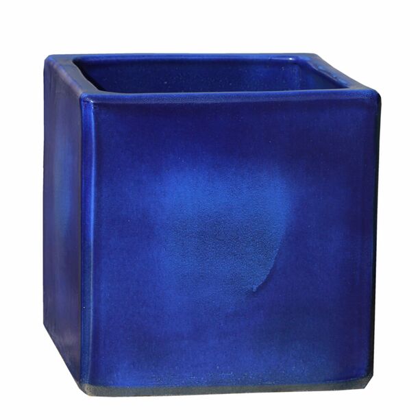Quadratischer Blumenkübel für draußen - Steinzeug blau - Macula Azur