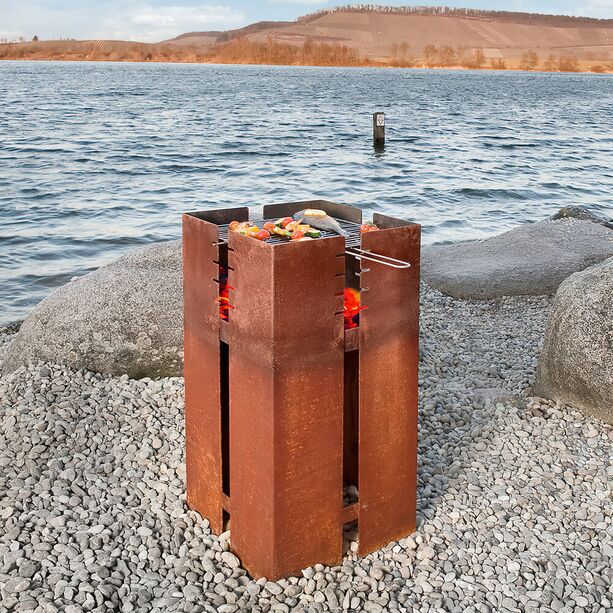 Moderne Feuerschale aus Stahl optional mit Grillrost - Okeanos