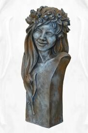Sch�ne Frauenb�ste aus Stein - florales Design - Merina / Rost