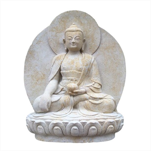 Kleine Buddha Figur aus Steinguss sitzend - Raivata / Portland Wei