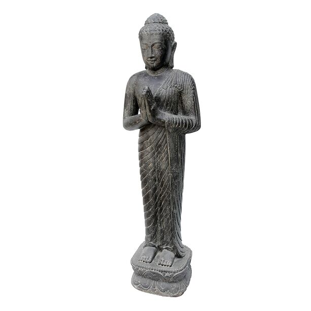Begrende Buddha Skulptur stehend aus Steinguss als Gartendeko - Kaihatsu