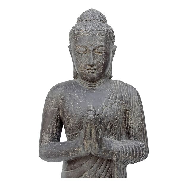 Begrende Buddha Skulptur stehend aus Steinguss als Gartendeko - Kaihatsu