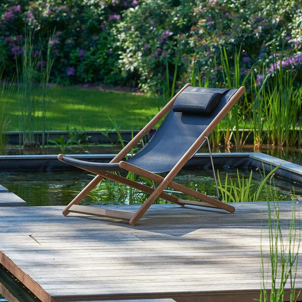Garten Relax Stuhl aus Teakholz & Textilene - modern - Harriett Liegestuhl / Schwarz