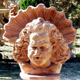 Terracotta Wasserspeier - Kopf mit Kranz - Nilo