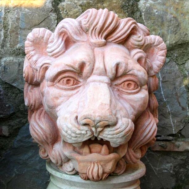 Löwenkopf Skulptur aus robuster Terrakotta - Tito