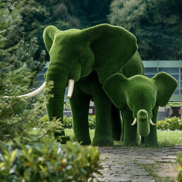 Topiary Elefant - Gartenskulptur grün - GFK & Kunstrasen - Taru