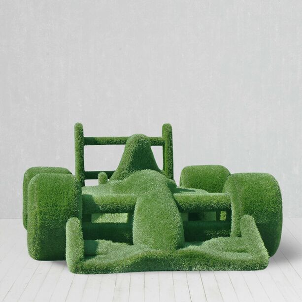 Riesige Gartenplastik - Rennauto - Topiary - GFK & Kunstrasen - Buzz