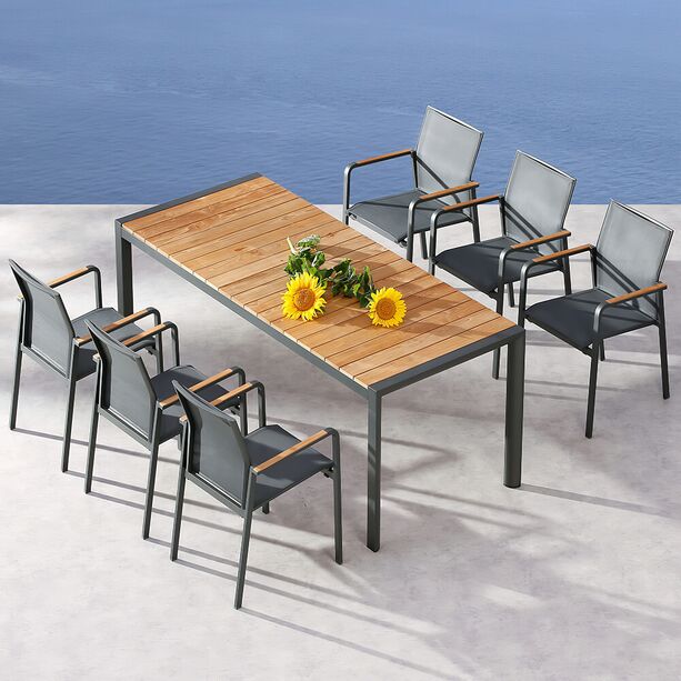 Moderne 6-Sitzer Gartengruppe mit Holz und Alu - Sitzgruppe Spirabilis