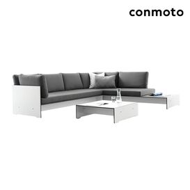 Eckcouch f�r Gartenlounge aus HPL mit Ablage - Riva Loungecouch / Anthrazit / Auflagen anthrazit