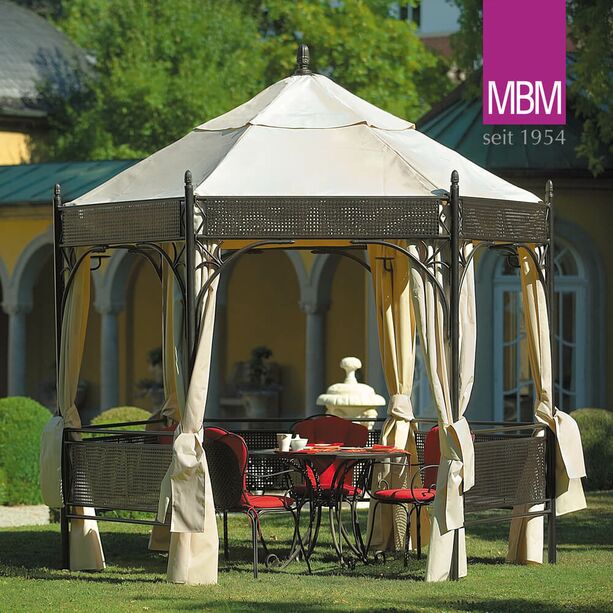 Gartenpavillon 6 eckig mit Dach - MBM - Eisen, PVC & Polyester - 3x3m - Pavillon Romeo Romantik