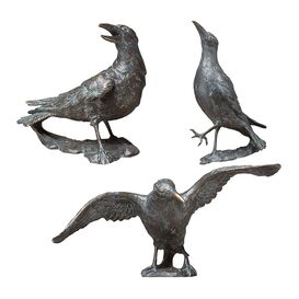 Vogelskulpturen Set mit 3 Rabenvgeln aus Bronze - Raben Set