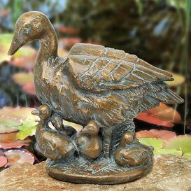 Bronze Tierskulptur - Ente mit Entenkcken - Entenfamilie