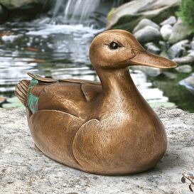 Wetterfeste Entenskulptur aus Bronze - farbig - Entenmutter