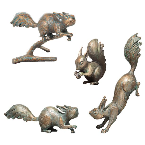 Tierskulpturen Set aus 4 Bronze Eichhörnchen - Eichhörnchen Set