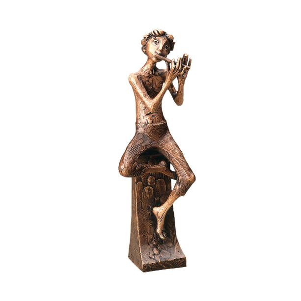 Sitzende Garten Statue aus Bronze mit Flöte - Flötenspieler