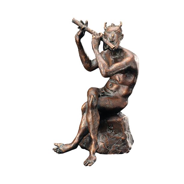 Flötenspieler Faun als Garten Bronzeskulptur - Waldgeist