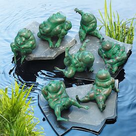 Grüne Bronze Tierfiguren - Set aus 7 Fröschen - Frösche Set