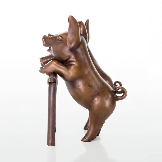 Bronzeskulptur für den Garten - Schweine mit Zaun - Schweine