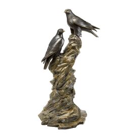 Stilvolle Garten Bronze Vogelfigur mit 2 Falken - Gerfalken