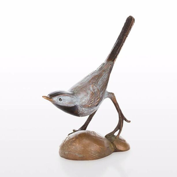 Vogel Gartenskulptur mit Patina aus Bronzeguss - Bachstelze