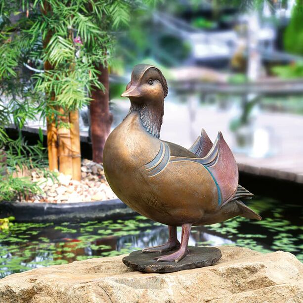 Einzigartige bunte Entenfigur aus Bronze - Mandarin-Erpel