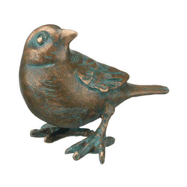 Kleine Garten Vogelstatue aus Bronze mit Patina - Spatz