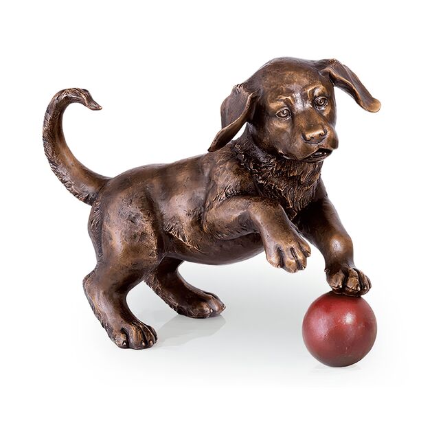Spielender Hundewelpe aus Bronze - wetterfest - Welpe mit Ball
