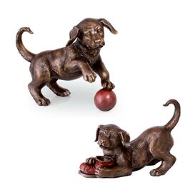 Hundewelpen spielen - Bronzefiguren Set - Spielende Welpen