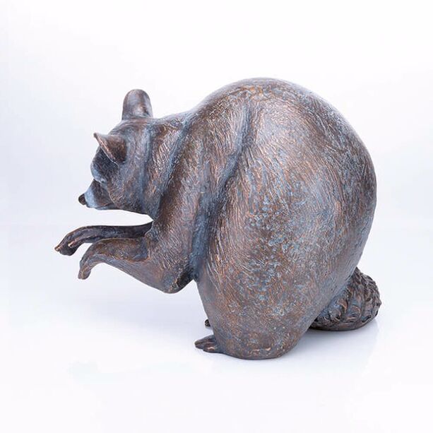 Robuste Gartenteich Deko - Bronze Tierfigur - Waschbär putzt