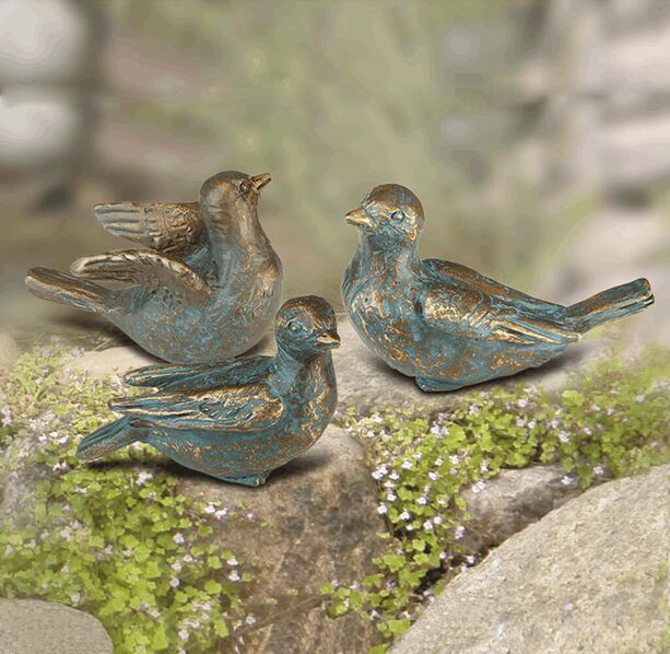 Kleine Vogelskulptur - Spatz aus Bronze - Spatz sitzend