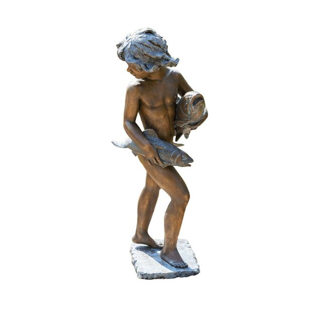 Limiterte Kind-Statue aus Bronze mit Fischen - Fischdieb