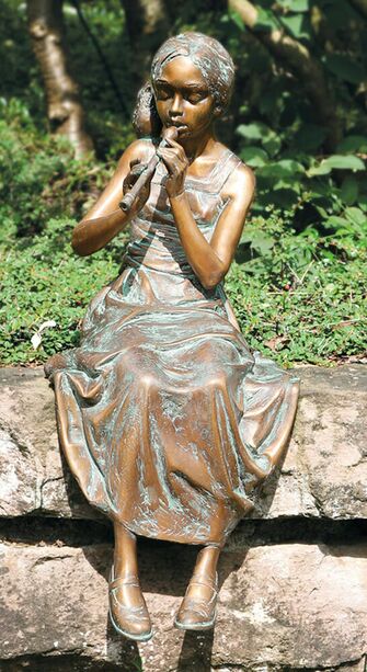 Bronze Mdchenstatue - Fltenspielerin - limitiert - Mdchen mit Flte