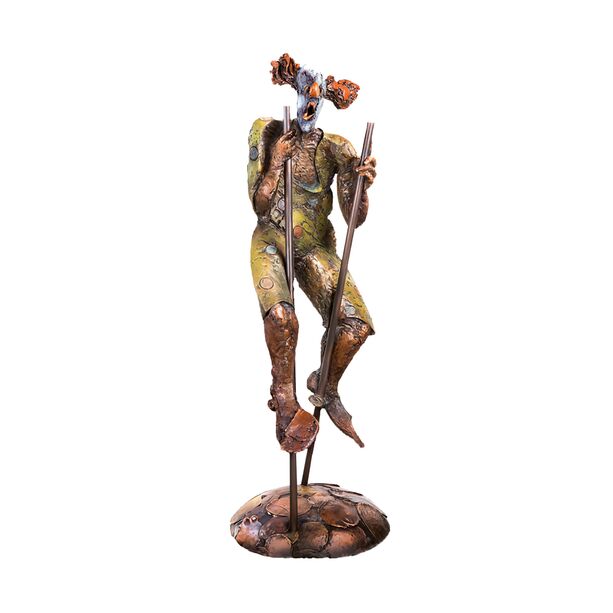 Bunte Clown Bronzeskulptur aus limitierter Edition - Clown auf Stelzen