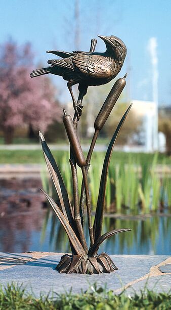 Bronze Singvogel auf Schilf aus Knstlerhand - Schreistar