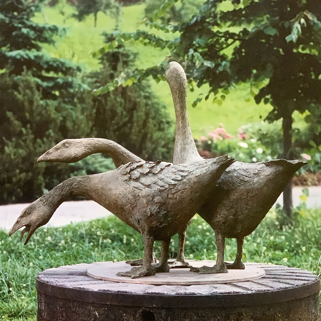 Figur Ente Gartendekoration * Bronzefigur Vogel Gans